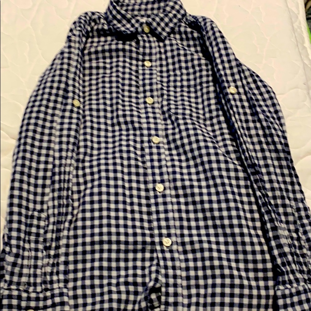 Blue plaid button down shirt